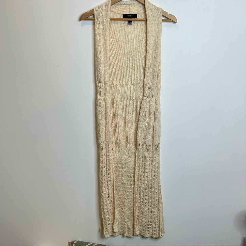 Forever 21 Knit Sleeveless Duster Cardigan Cream